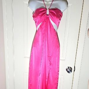 Nicholas Elegant Silk Pink Halter Dress. Maxi Sexy